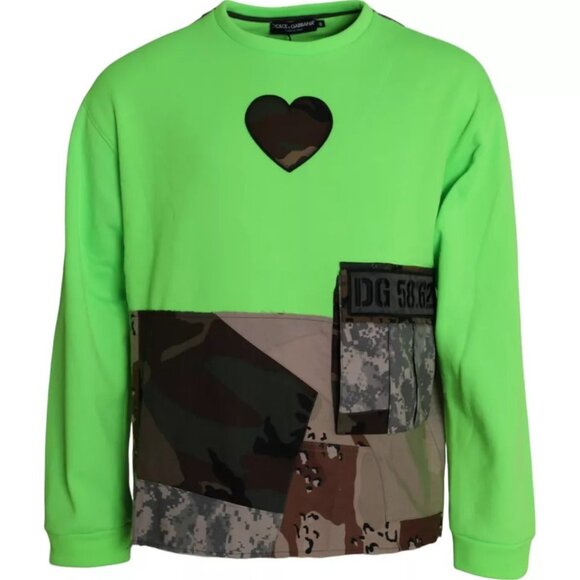 Dolce & Gabbana Green Patchwork Heart Crew Neck Pullover Sweater - Picture 1 of 5